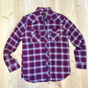 Lee Red Blue Plaid Snap Button Shirt
